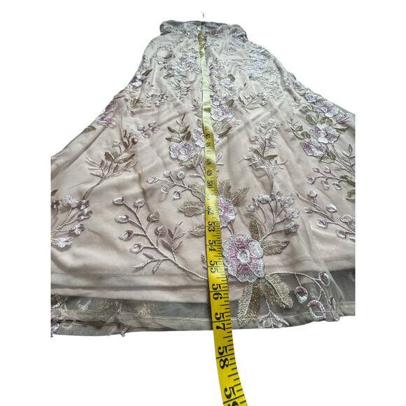 Adrianna Papell Blush Floral Embroidered Halter Gown - Size 12 - Picture 6 of 16